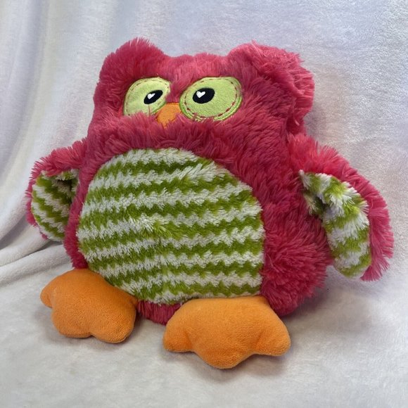 Owl Dan Dee 12" Plush Stuffed Animal Pink Green Cuddle Snuggle Pillow Chevron - Picture 3 of 6